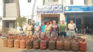 Police seize numerous gas cylinders at station.