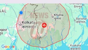 Map of Kolkata and surrounding area with red circle.