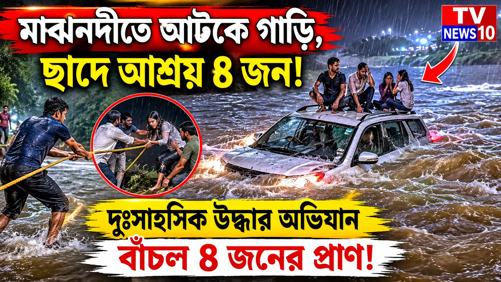 বালাসনের স্রোতে ভাসল গাড়ি, দড়ি বেঁধে উদ্ধার ৪ !