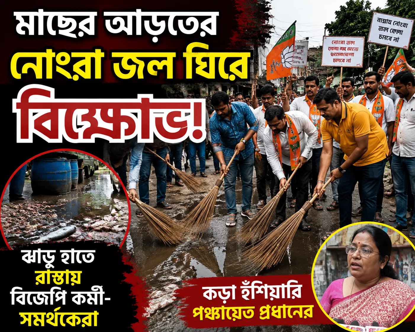 রাস্তায় মাছের আড়তের নোংরা জল ফেলার অভিযোগ, সাফাইয়ে বিজেপি