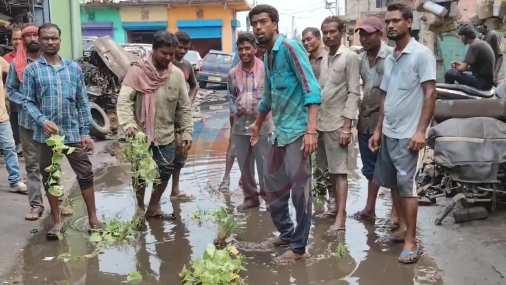 জমা জলে দুর্ভোগ, ধানের চারা পুঁতে শ্রমিকদের অভিনব প্রতিবাদ